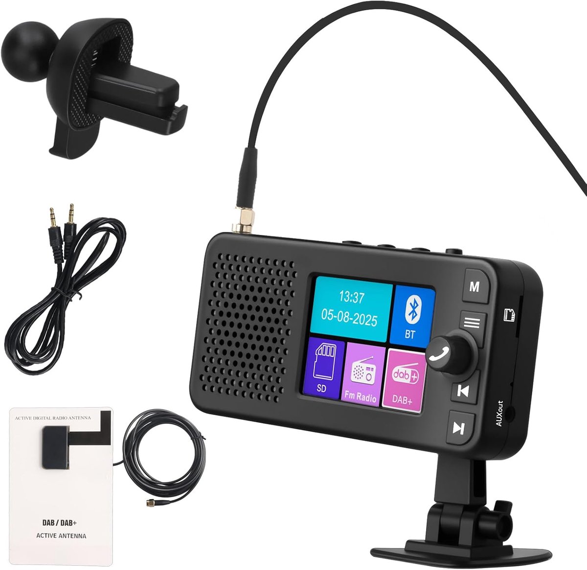 DAB/DAB+ Adapter Auto - Oplaadbare Batterij - 2.4 Inch Kleuren LCD - Ontvang digitale radio in uw auto - ShopVlot