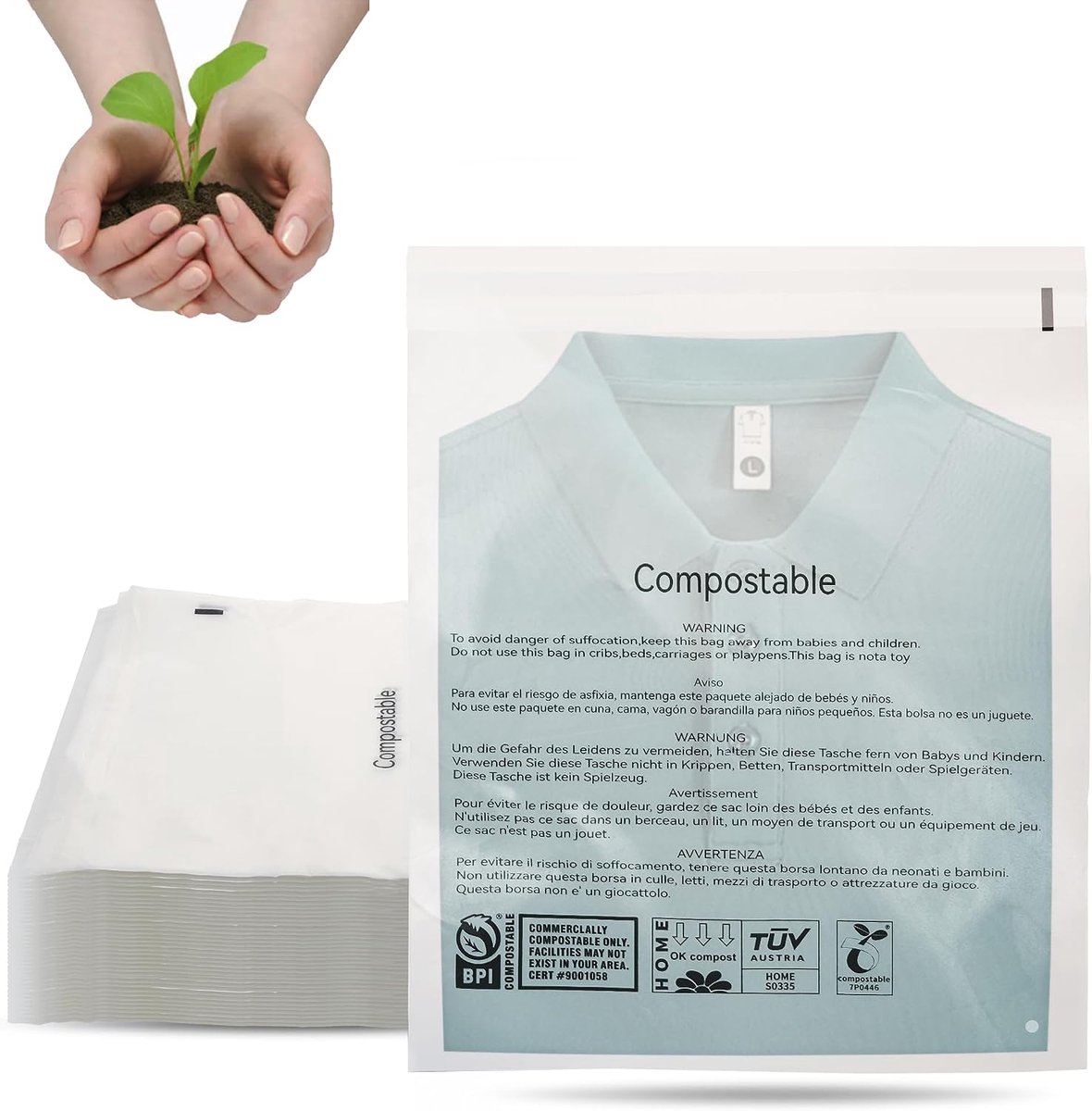 Composteerbare zelfklevende zakken 30 x 38 cm - transparant - met ventilatiegaten - ideaal voor kleding - ShopVlot