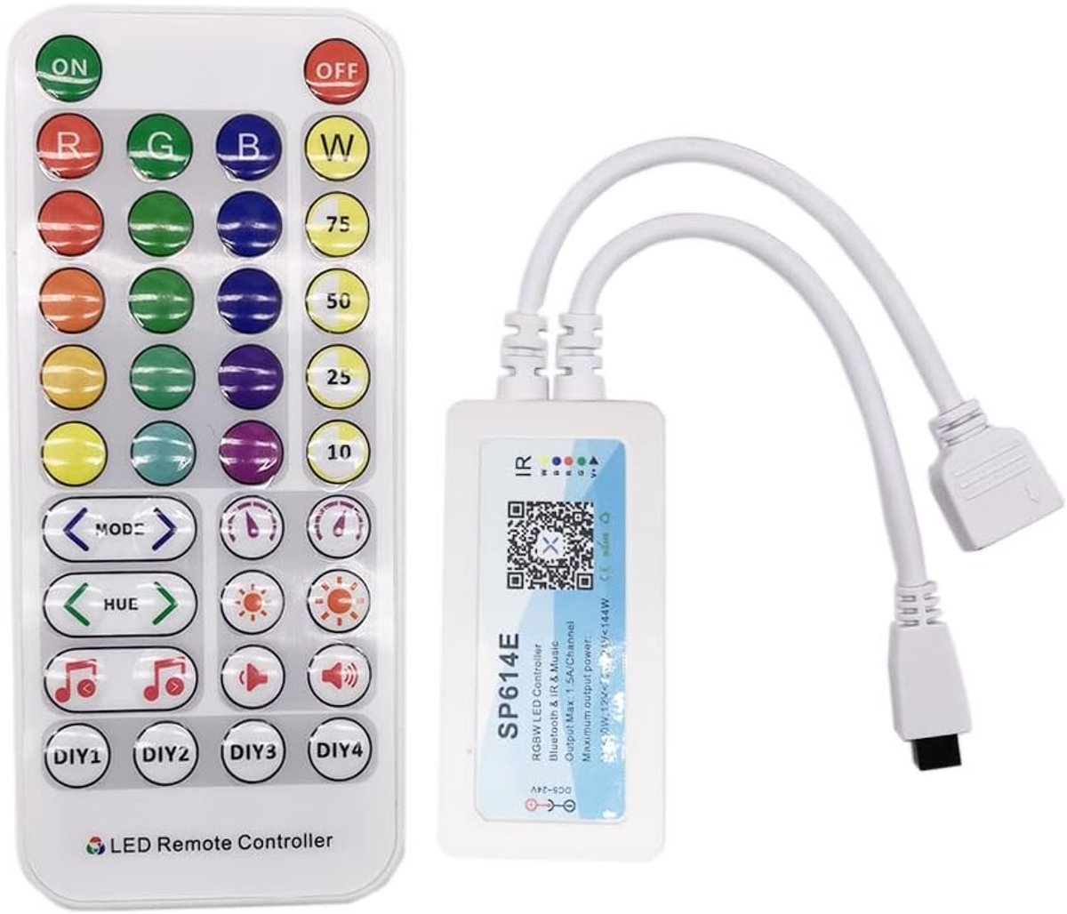 LED Controller Bluetooth RGBW - IR afstandsbediening - Geschikt voor 5 Pin LED-strips - Creëer sfeervolle verlichting - ShopVlot