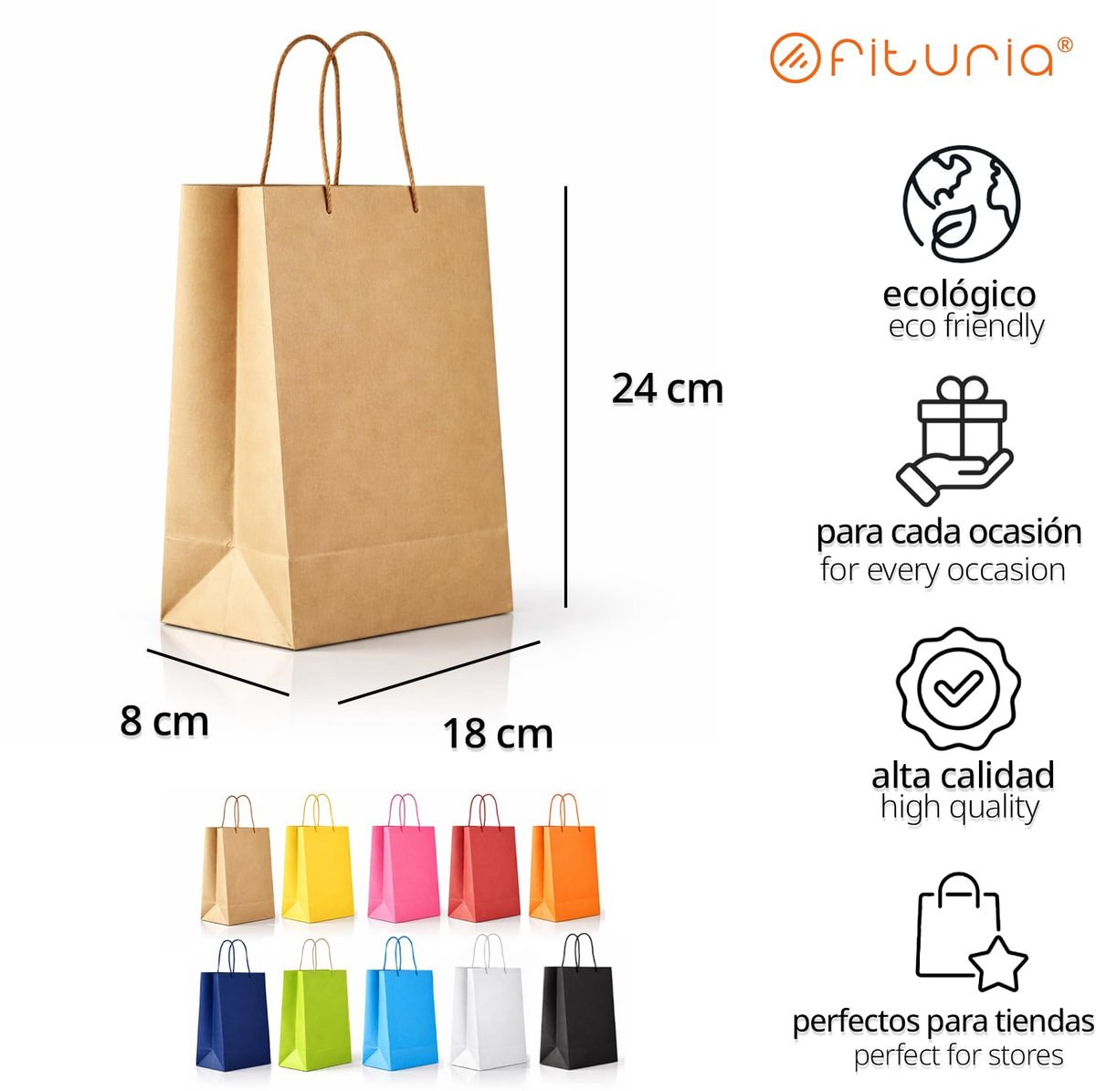 Papieren zakken met hengsels 18x8x24 cm - witte tassen - robuust en recyclebaar - ideaal voor geschenken - ShopVlot