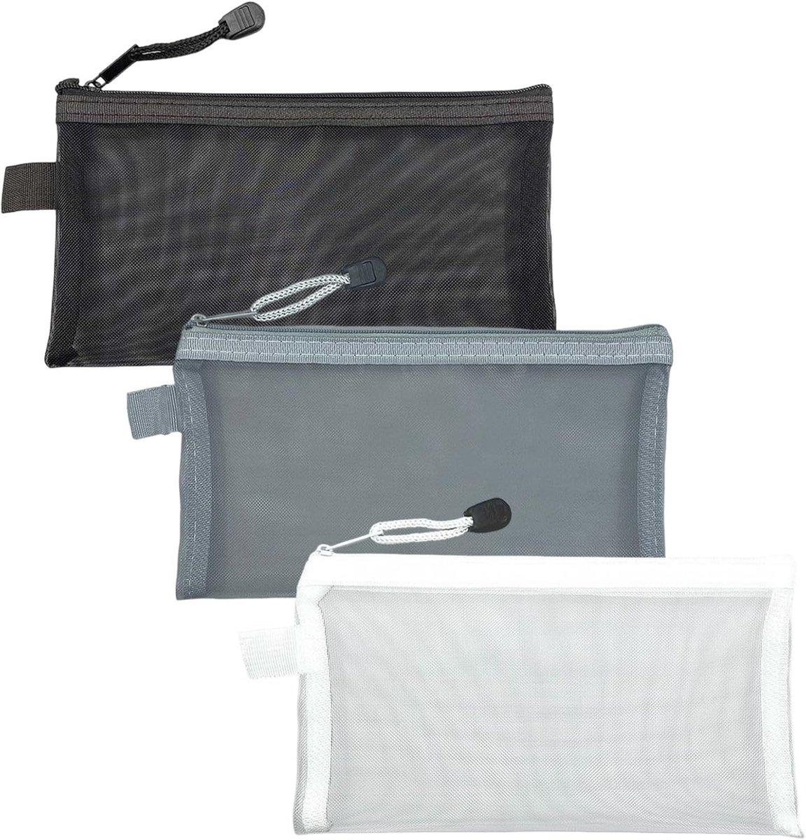 Transparant etui voor potloden - 3 stuks - nylon mesh - praktische opbergtas voor kantoor - ShopVlot