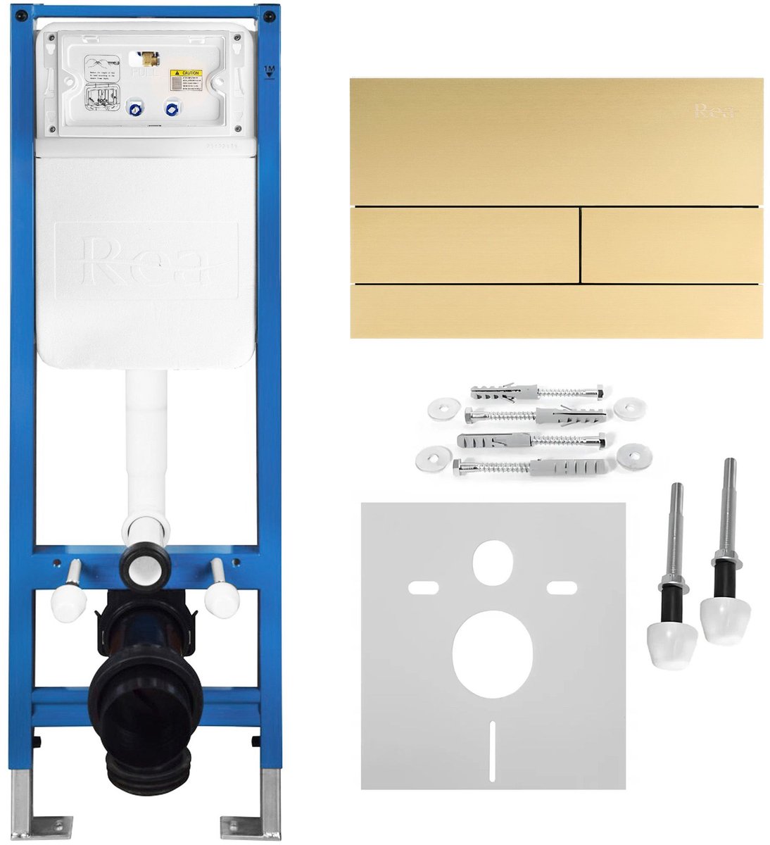 Rea - Inbouwframe Set Voor Wc Slim 024n Met T Brush Gold Bedieningsplaat - 22 x 35,2 x 106,2 cm