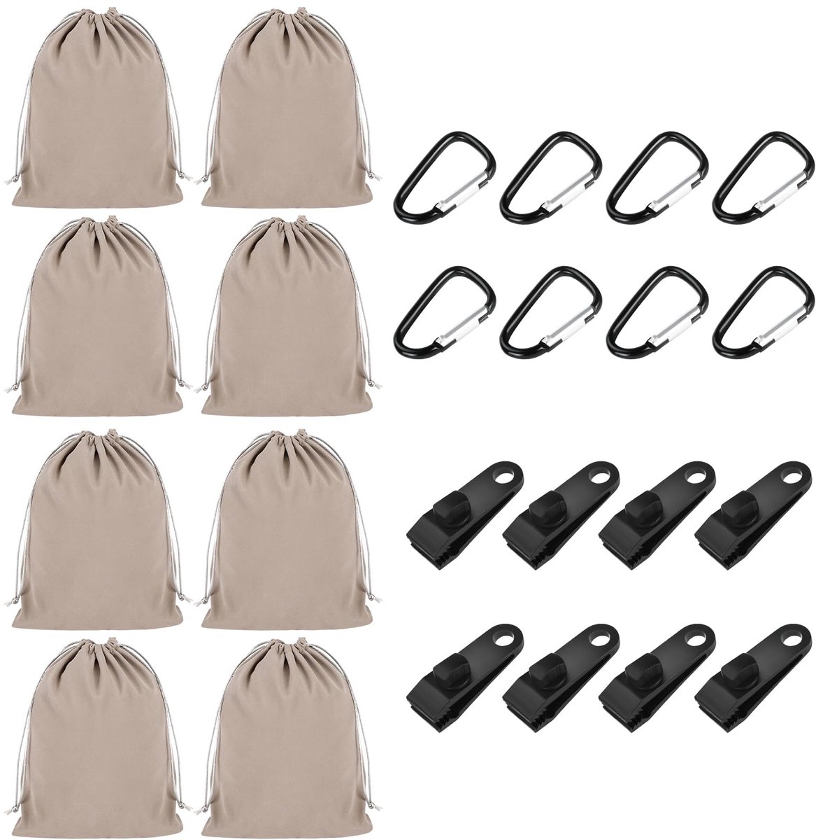 Draagbare gewichtszakken 8 stuks - zandzak met karabijnhaken - stevige clips - ideaal voor stabilisatie - ShopVlot