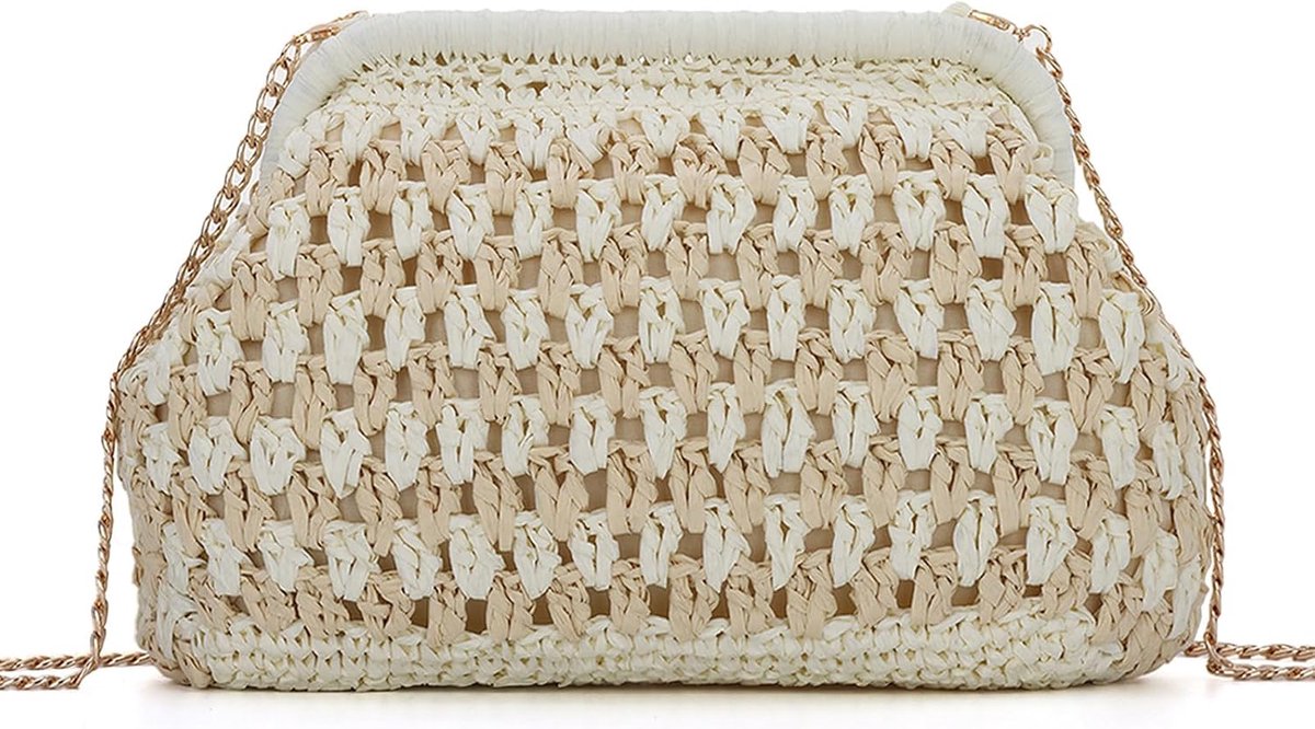Dames stro clutch - Geweven zomerhandtas - Met kettinghengsel - Perfect voor vakanties - ShopVlot