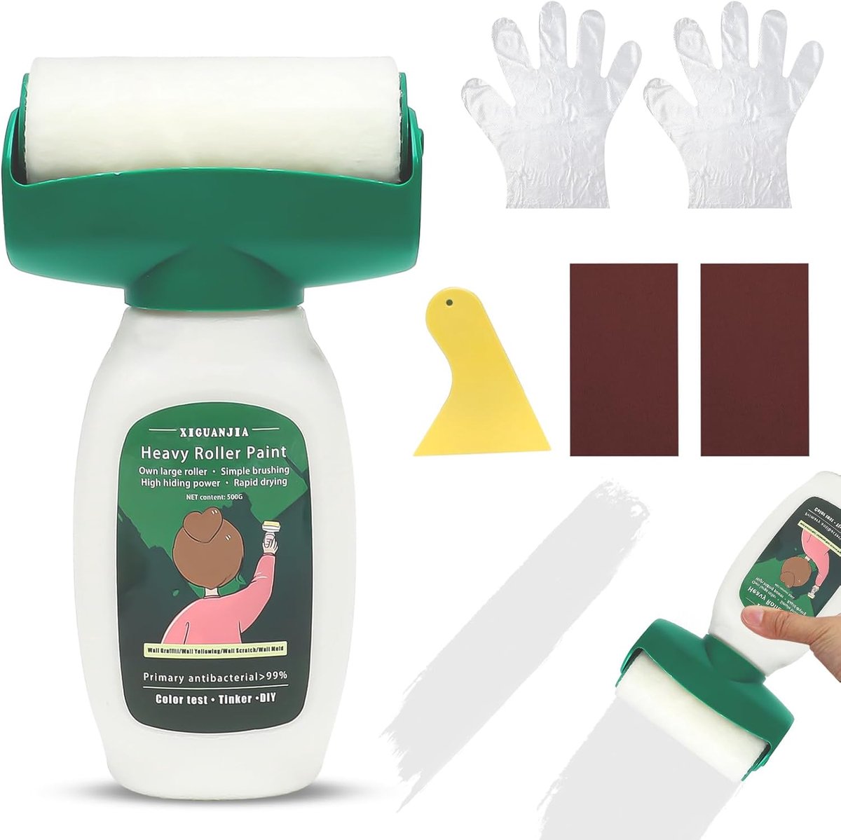 Wandverf 500g - 2-in-1 wit - met verfroller en handschoenen - eenvoudig te repareren - ShopVlot