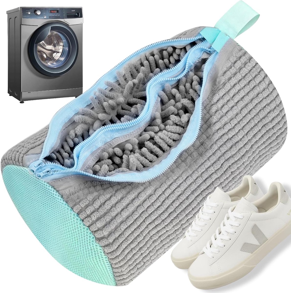 Schoenwaszak 2-in-1 - Herbruikbaar - Dubbele rits en vakken - Bescherming voor je wasmachine - ShopVlot