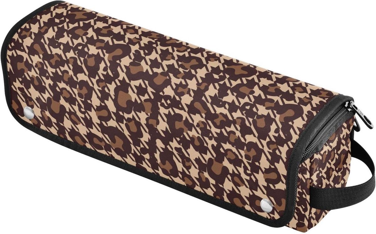 Haargereedschap Tas - Reistas Stijltang - Styling Onderweg - Hittebestendige Mat - 37 x 10 x 10 cm - Pied-de-poule luipaardprint