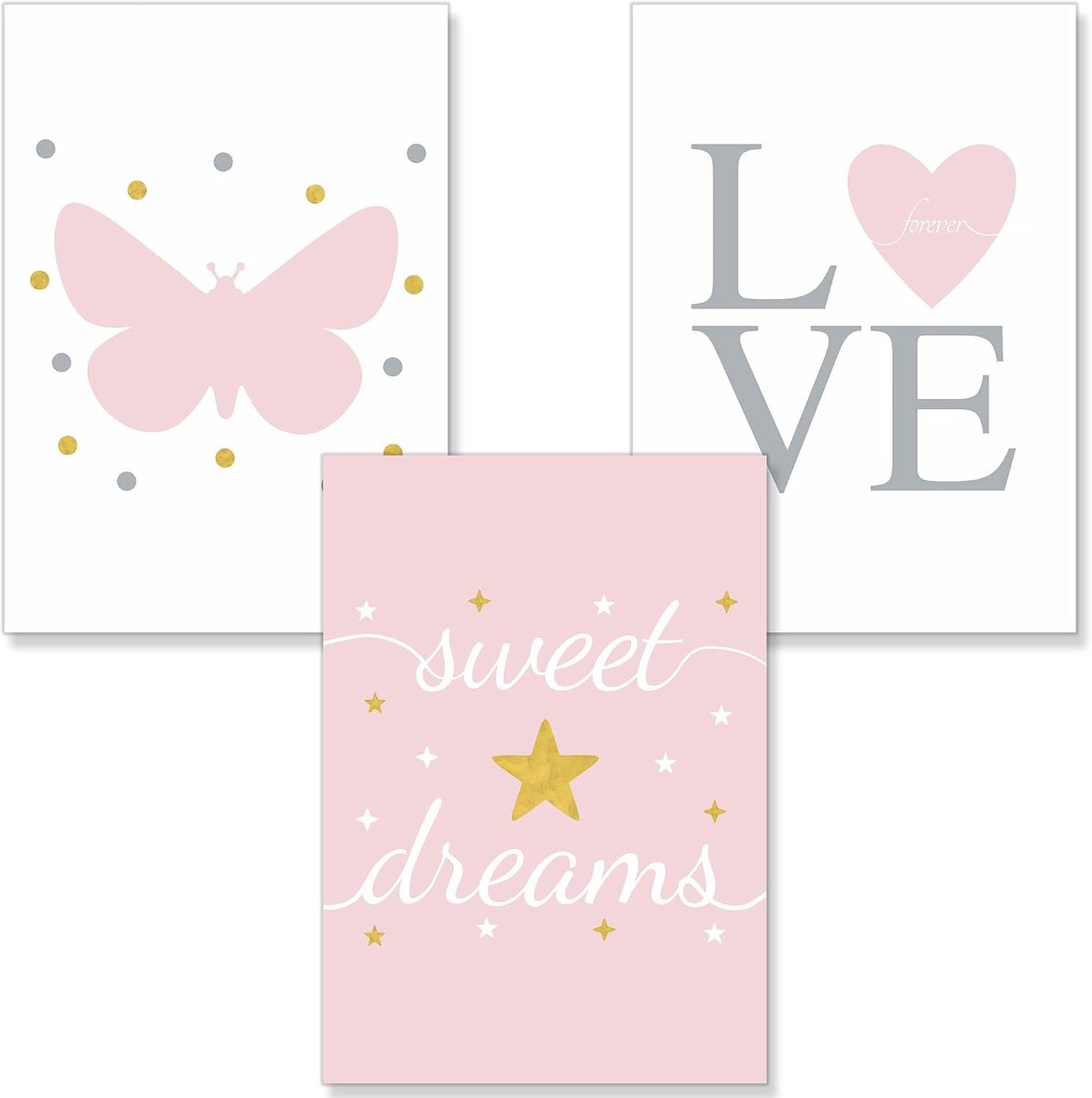 Posters wanddecoratie - A4 formaat - roze vlinder hart - sfeervolle babykamer - ShopVlot