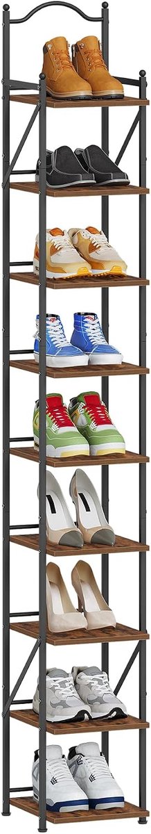 Hzuaneri Schoenenrek, smal schoenenrek met 9 niveaus, 2 instelbare modi, ruimtebesparend, schoentoren voor entree, hal, woonkamer, bruin