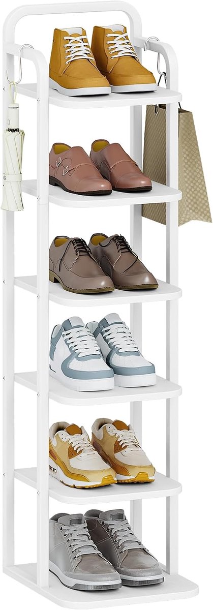 Hzuaneri Vertikales Schuhregal, 6-Stöckige, Platzsparend, Weiß, Schuhturm für Kleine Räume, Freistehend, Verstellbar