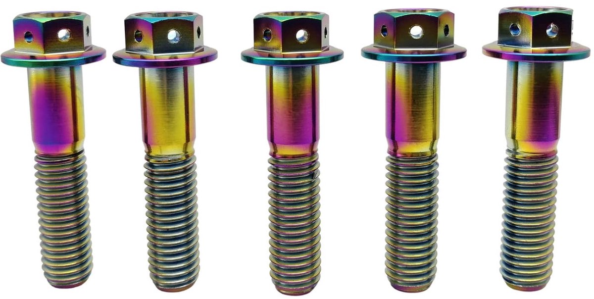 Titanium bouten M10x2.5x70mm - Rainbow PVD - Flenskop - Lichtgewicht en sterk - ShopVlot