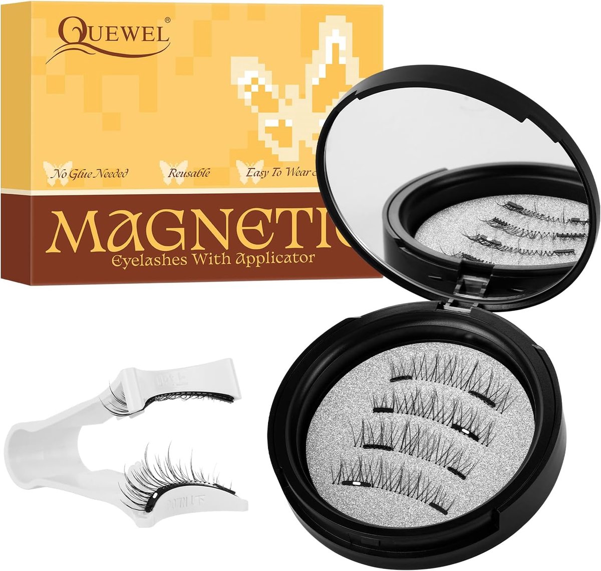 QUEWEL Magnetische wimperset, 1 paar magnetische wimpers met applicator, eenvoudig aan te brengen en te verwijderen - ShopVlot