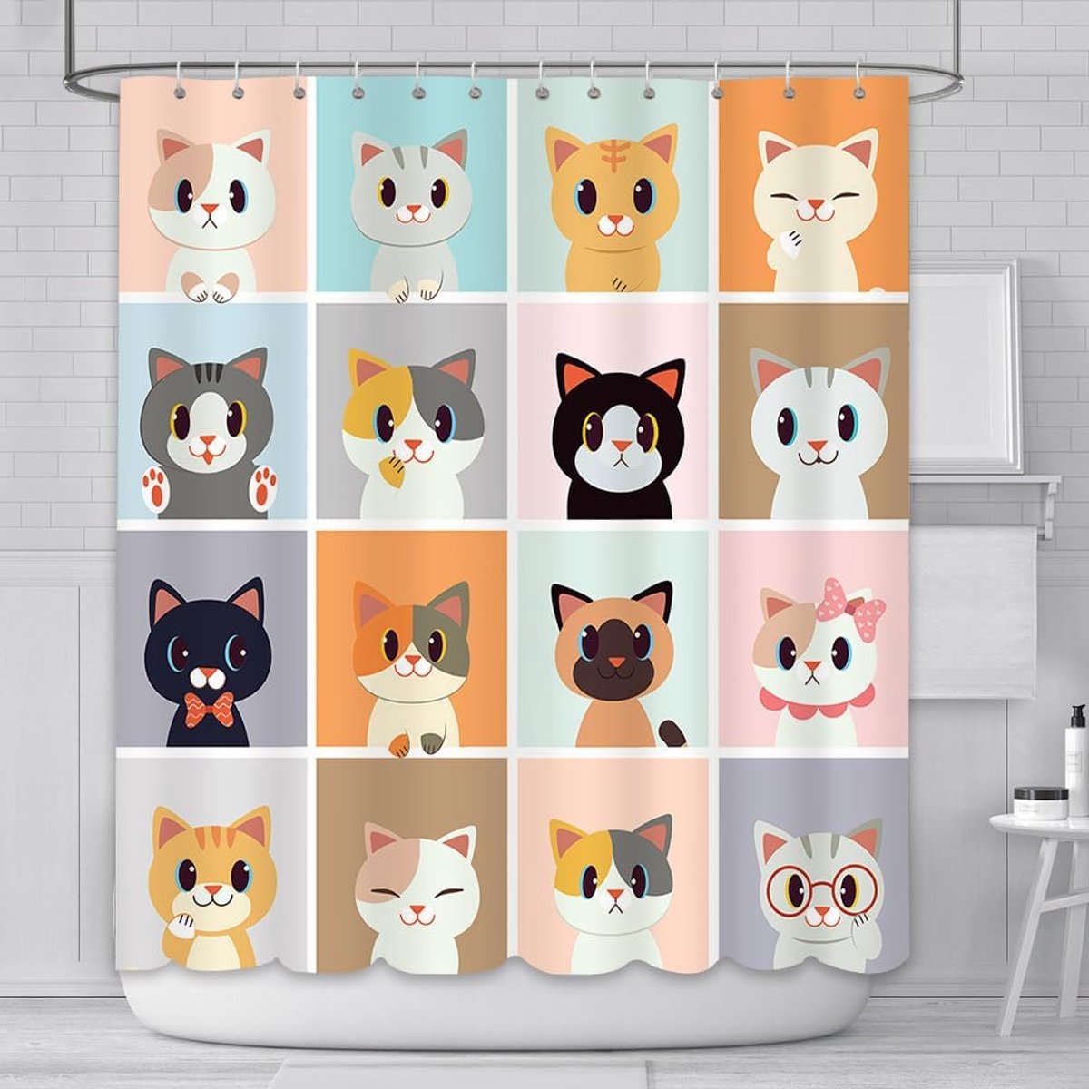 Douchegordijn 180x180cm - kleurrijke dierenprint - waterdicht polyester - vrolijke badkamerdecoratie - ShopVlot