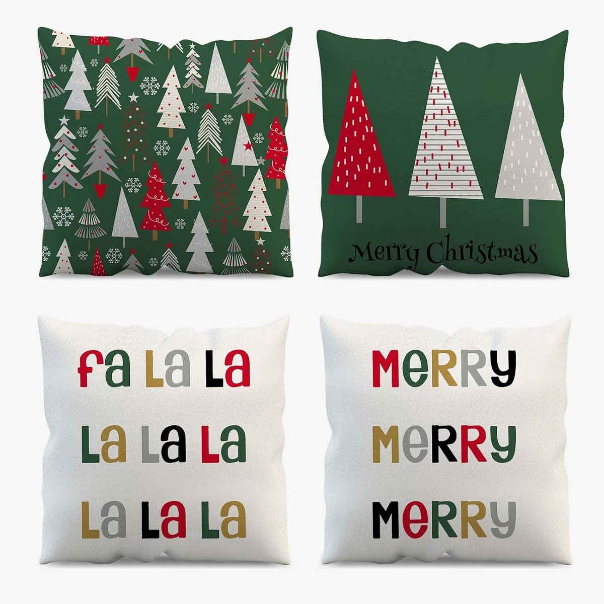 Kussenhoes set van 4 - kerstboom en Merry Christmas - super zacht velours - perfect voor winterdecoratie - ShopVlot