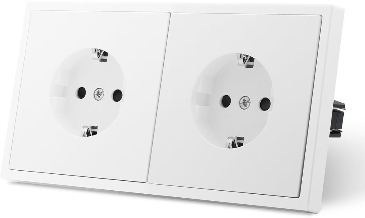 Schuko stopcontact 2-voudig - 80mm x 150mm - wit - eenvoudig te installeren - ShopVlot