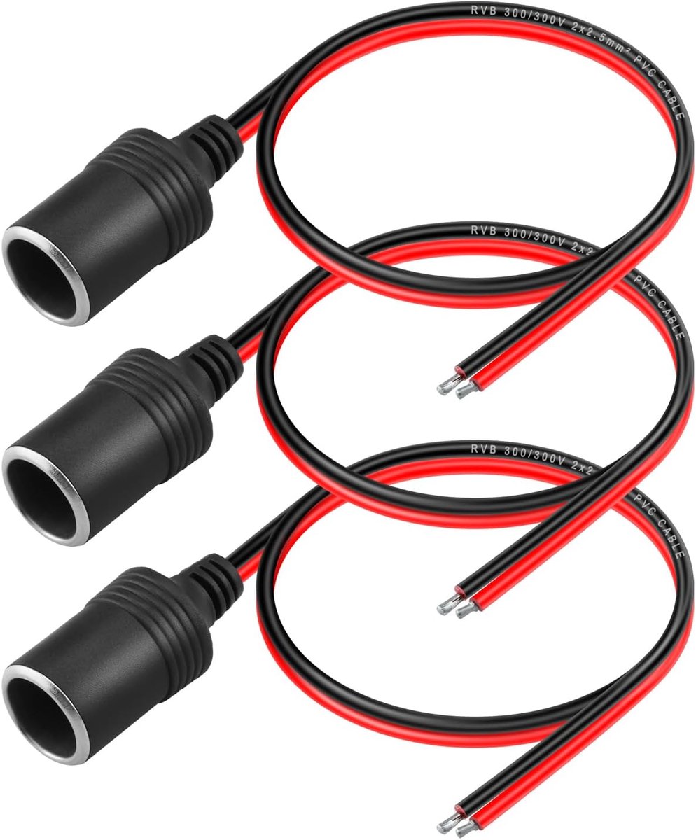 Cigarette lighter socket 14AWG - 3 stuks - met blanke draad - eenvoudig te verbinden - ShopVlot