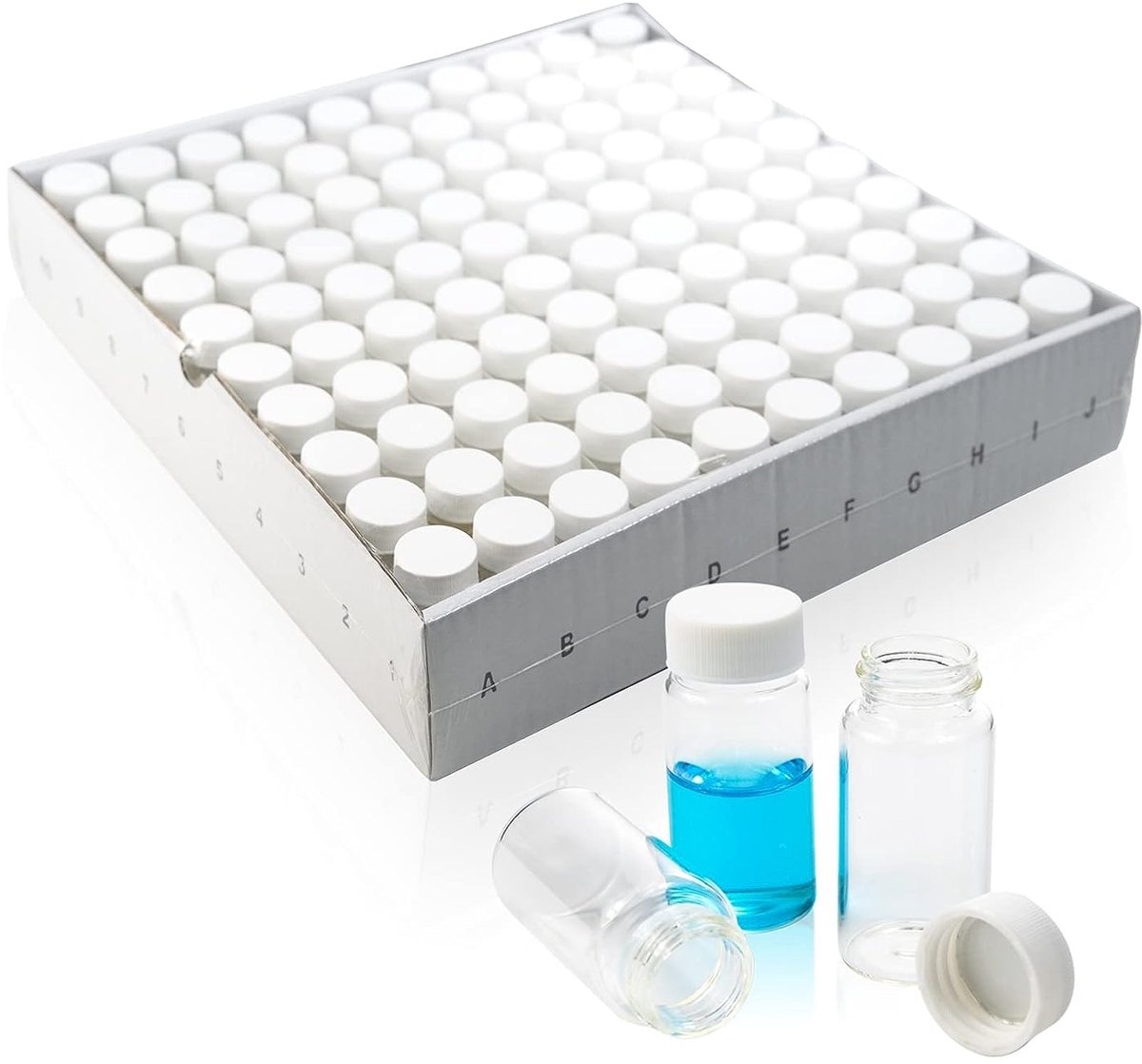 20 ml glazen testflessen - borosilicaatglas - 22-400 witte schroefdoppen - ideaal voor laboratoriumgebruik - ShopVlot