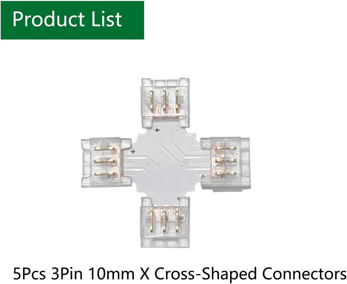 LED Strip Connector 3 Pin - 10 mm Breed - Kruisvormige Aansluitingen - Eenvoudige installatie - ShopVlot