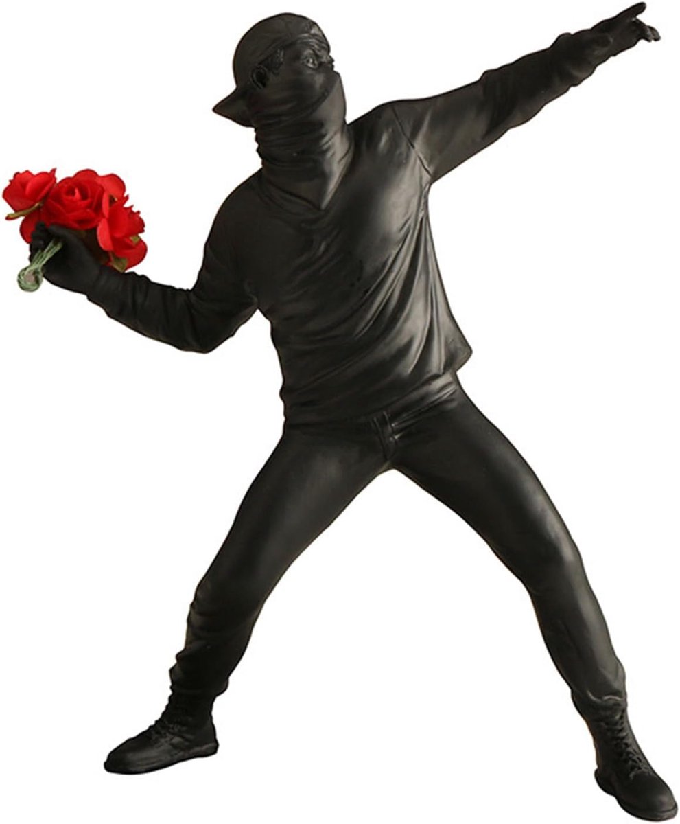 Decoratieve beeld Banksy Flower Thrower - Zwart - Uniek kunstwerk - Perfect voor thuis of kantoor - ShopVlot