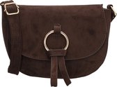 Beagles Chino Crossbodytas - Faux Suède - Schoudertas - Damestas - Overslag - Verstelbare Schouderband - Goudkleurige Details - Donkerbruin