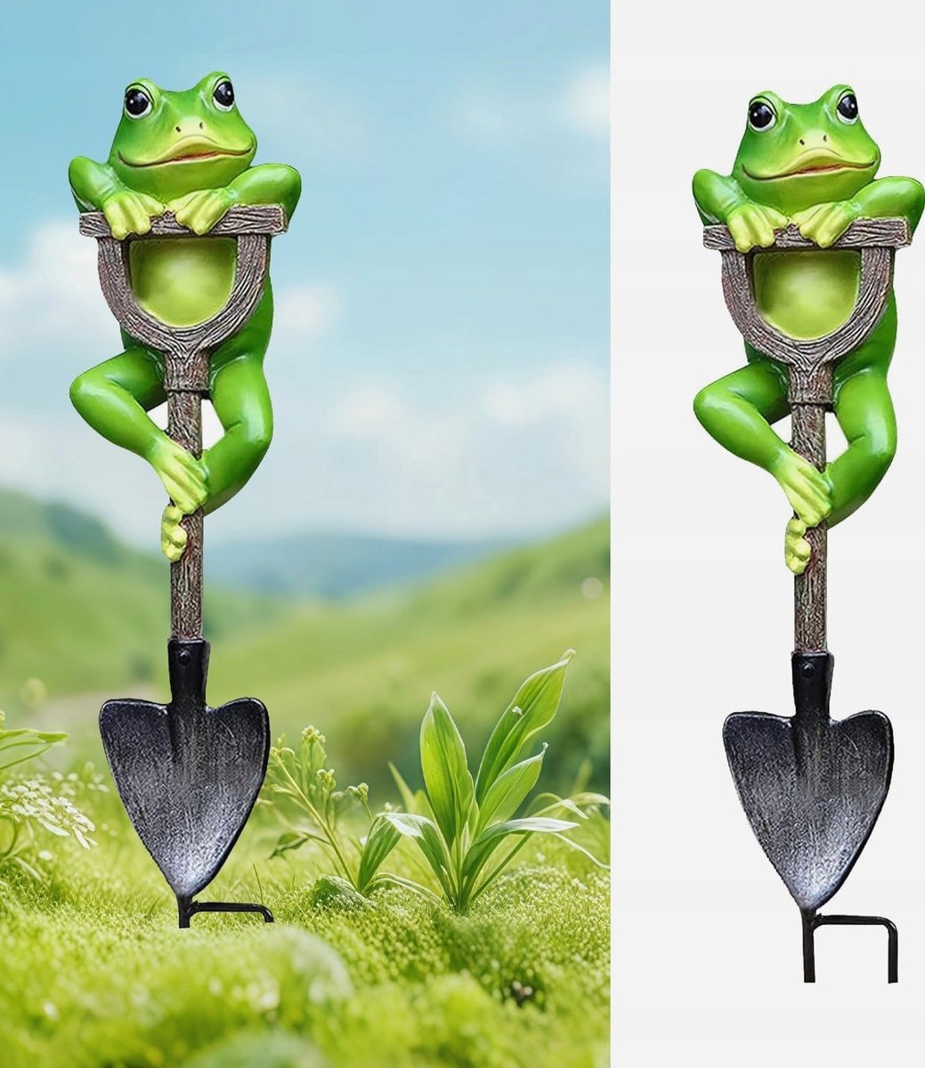 Decoratieve Tuinfiguur Kikker met Schep - 20x5cm