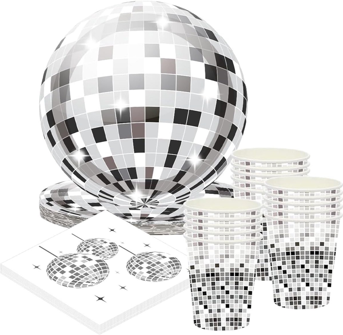 Disco party servies - 20 gasten - papieren borden, bekers en servetten - feestelijke disco decoratie - ShopVlot