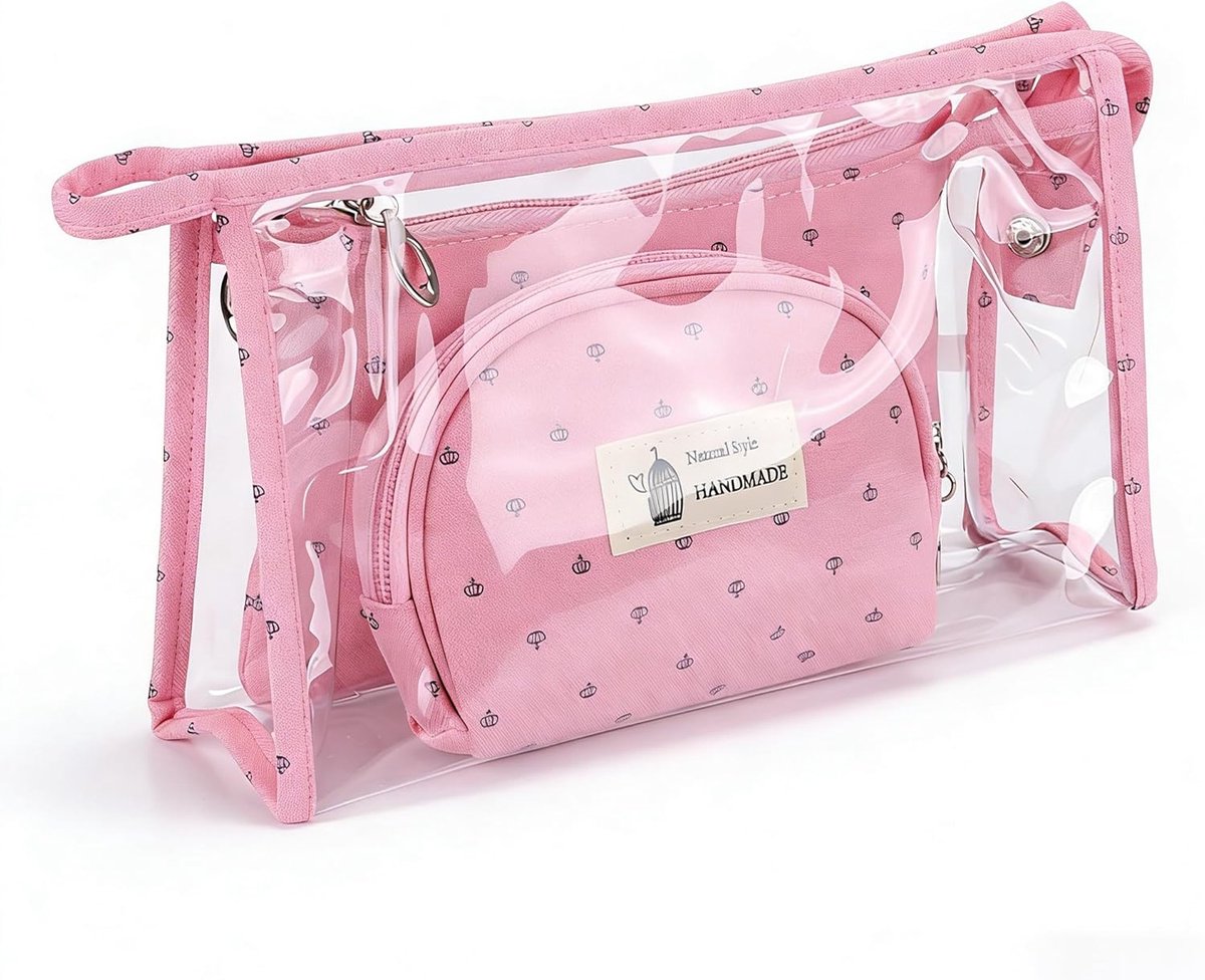 Cosmetic bag set van 3 - transparant en waterproof - portable make-up tassen - ideaal voor op reis - ShopVlot