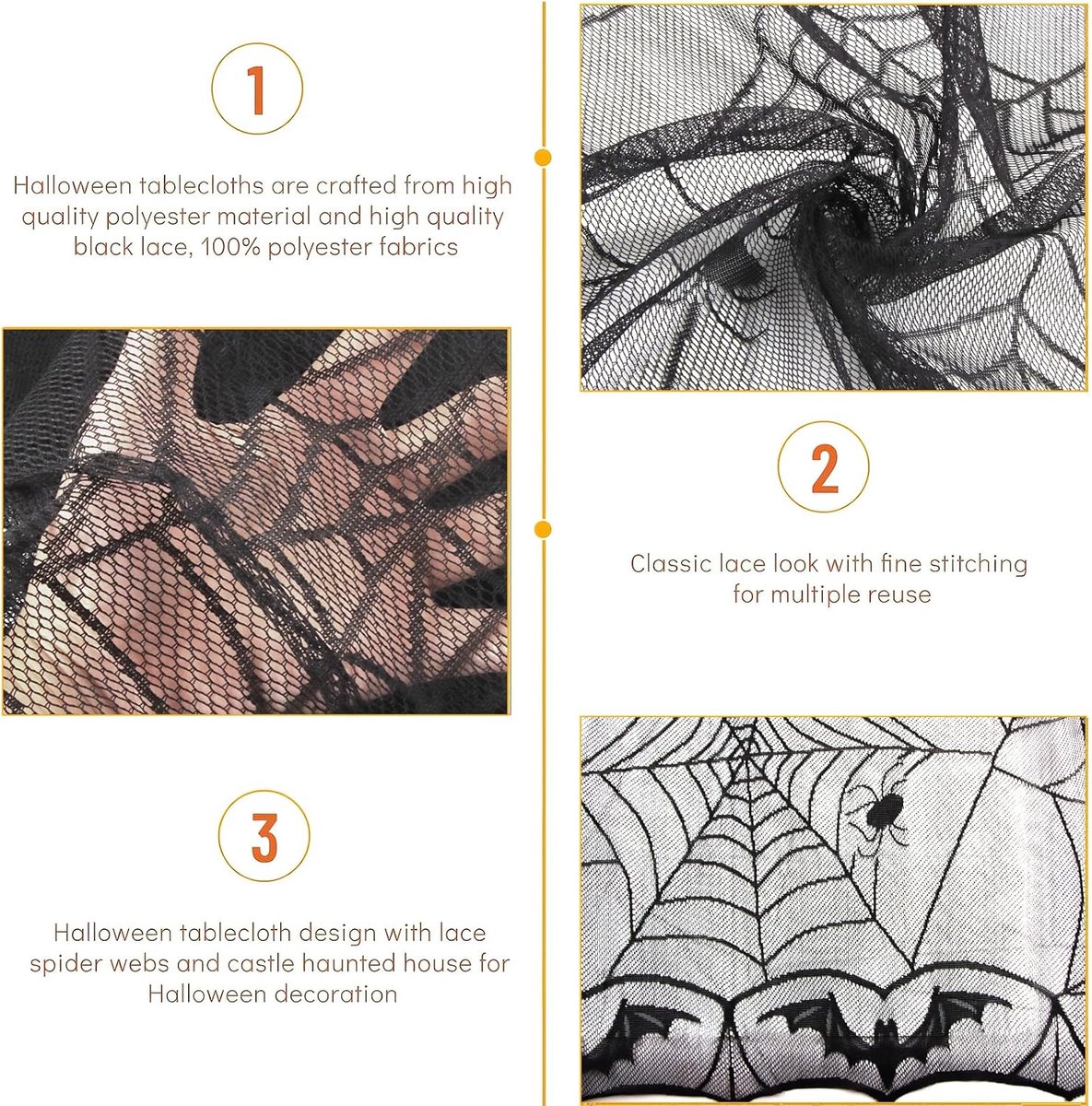 Halloween Tafelkleed - Zwart Spinnenweb Kant - Duurzaam en Herbruikbaar - Perfect voor Halloween Decoratie - ShopVlot