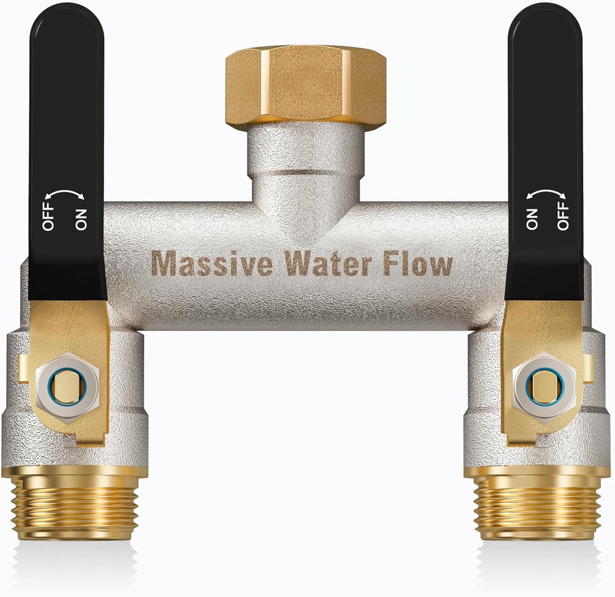 Waterverdeler 2-gang 3/4 inch - Verchroomd metaal - Grote doorstroming - Ideaal voor tuinbewatering - ShopVlot