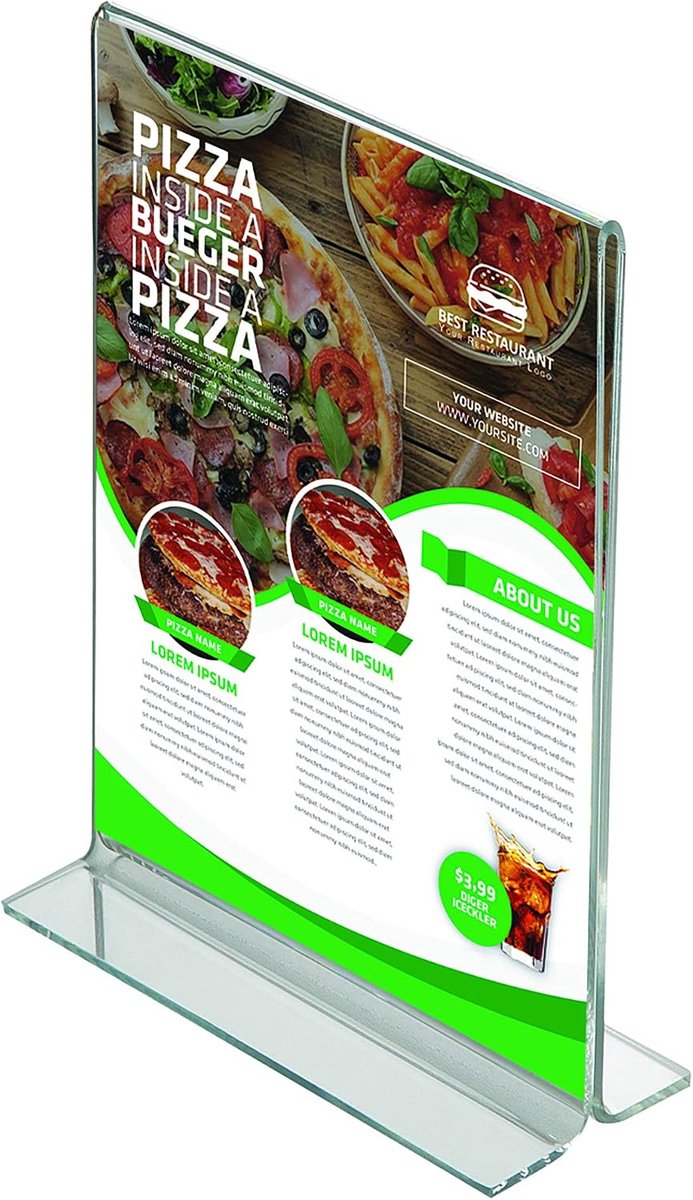 T-stand A5 - acryl tafelstandaard - transparant - ideaal voor menu's en prijslijsten - ShopVlot