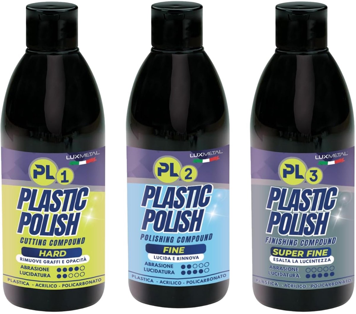Plastic polijstpasta set 250 g - 3 stappen voor acryl en polycarbonaat - verwijdert krassen en dofheid - ShopVlot