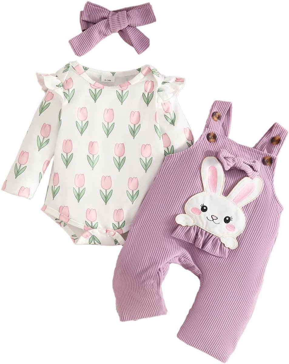 Baby meisjes dungarees 3-24 maanden - Rimpel mouwtop - Verstelbare schouderbanden - Perfect voor lente en herfst - SnelShoppen