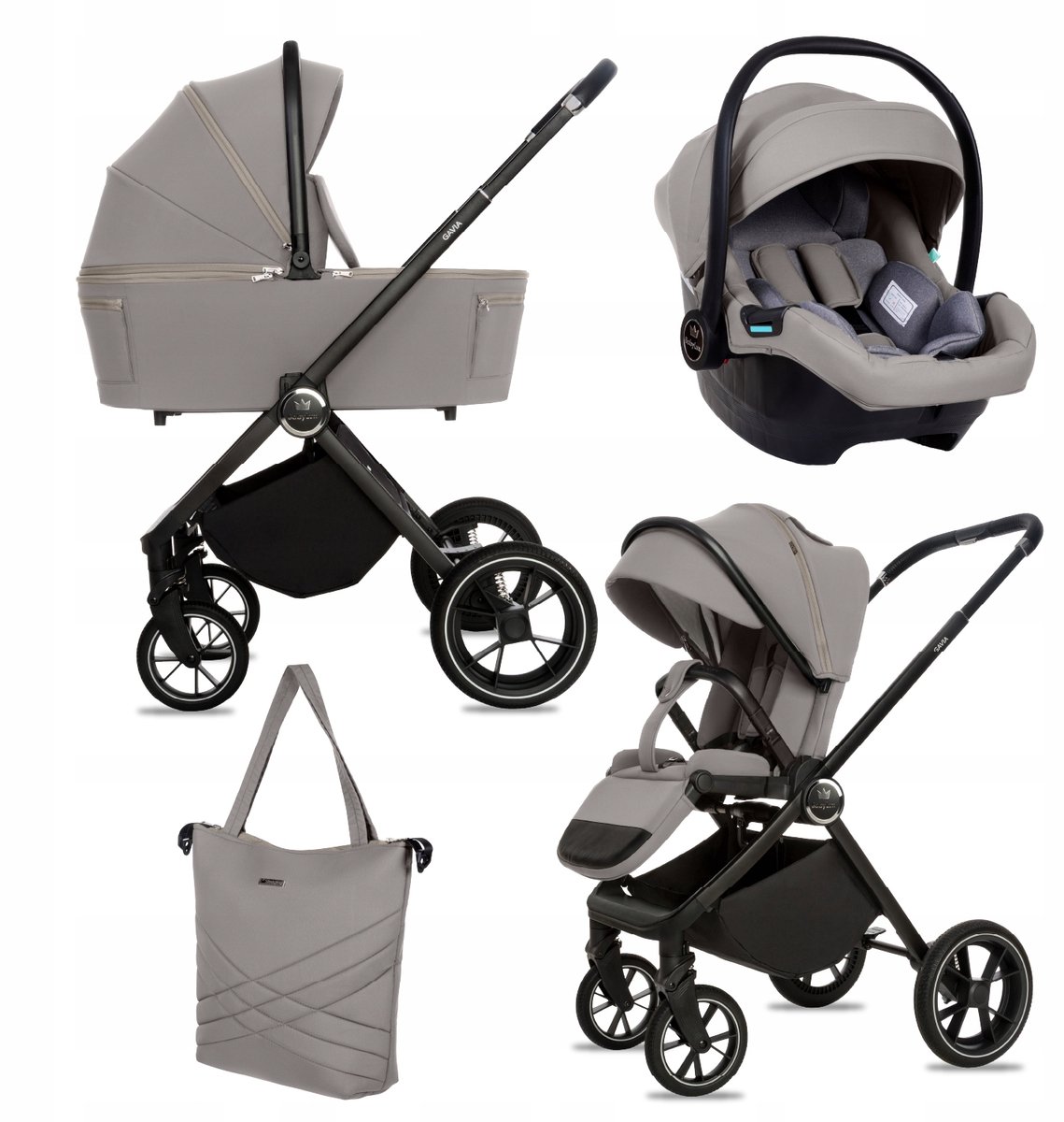 BabyLux® Kinderwagen 3in1 Set GAVIA, Opvouwbare Lichtgewicht Kinderwagenset Incl. Reiswieg, Buggy, I-Size Baby-Autostoeltje, Luiertas En Meer Accessoires, 4 Ligstanden, 0-22kg, Uv-Bescherming 50+
