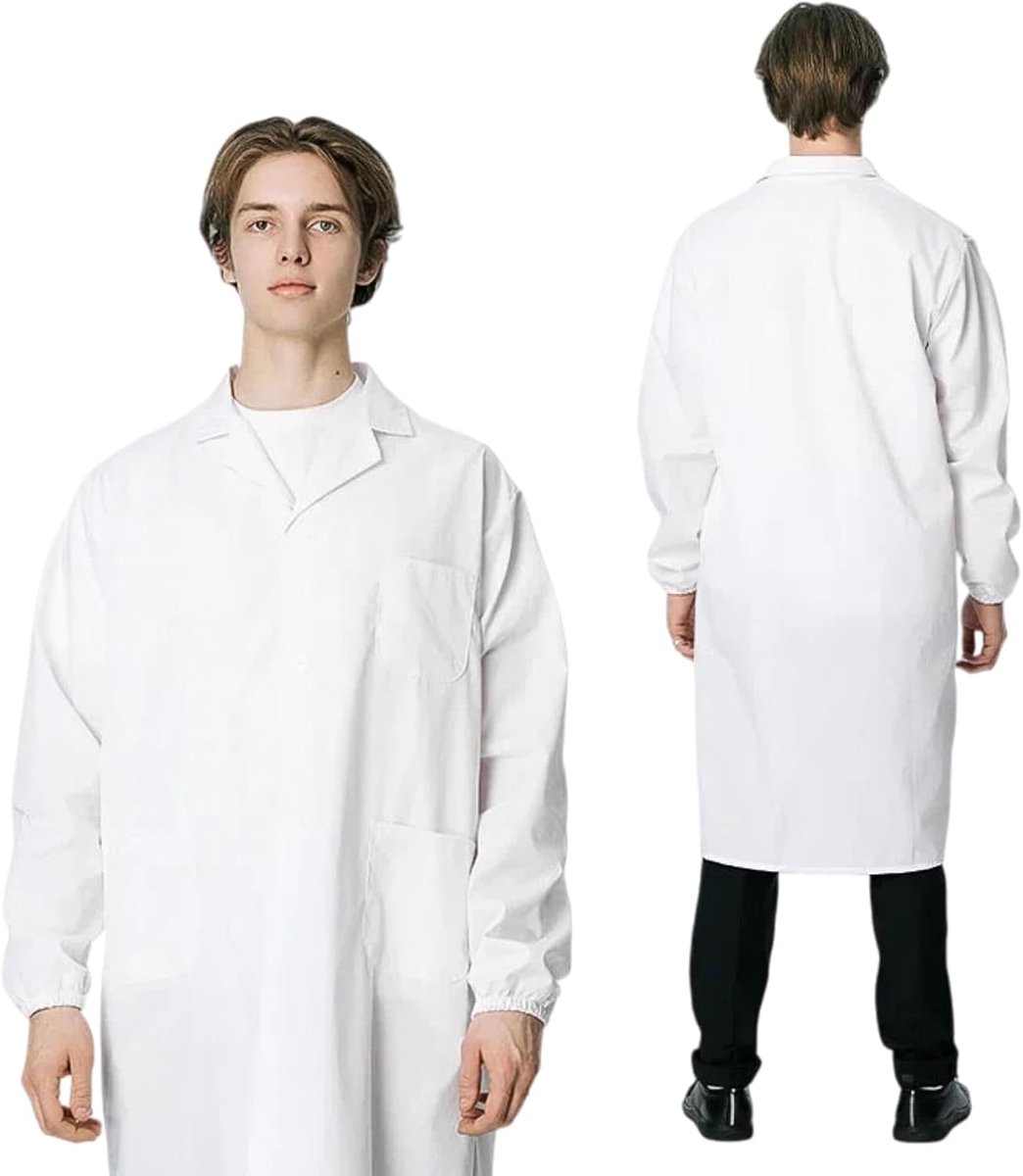 Laboratoriumjas voor heren en dames - witte labjas - katoen - met mouwen - SnelShoppen