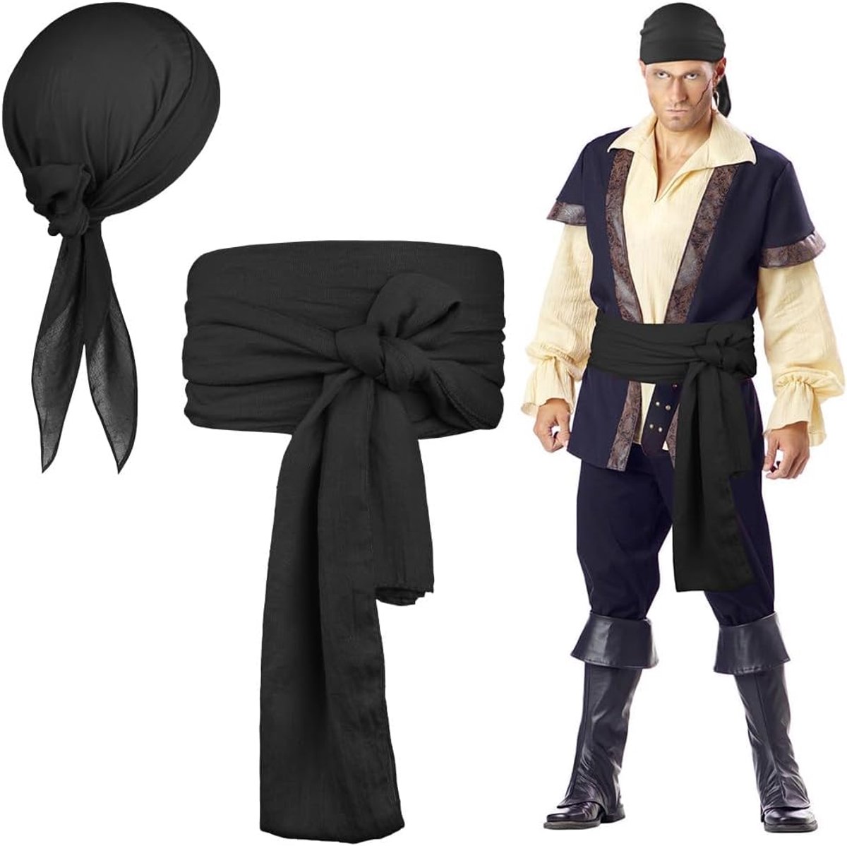 Piraten kostuumaccessoire set - met bandana, sjerp, ooglapje en ankerketting - perfect voor Halloween feest - SnelShoppen
