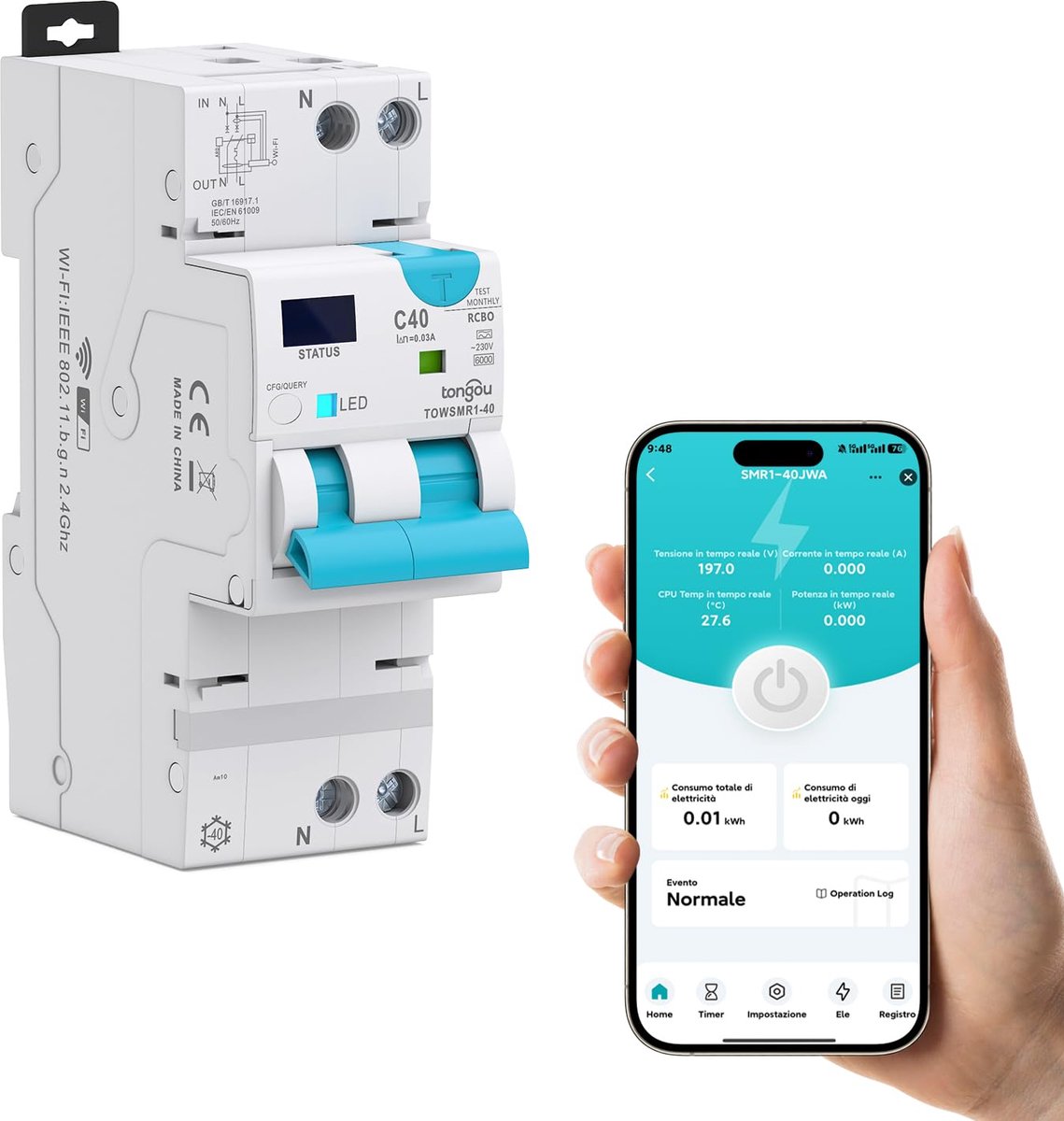 TONGOU Intelligent differential and magnetic othermal switch RCBO, automatic recovery type A 1-40 A 30 mA 1P+N - ShopVlot