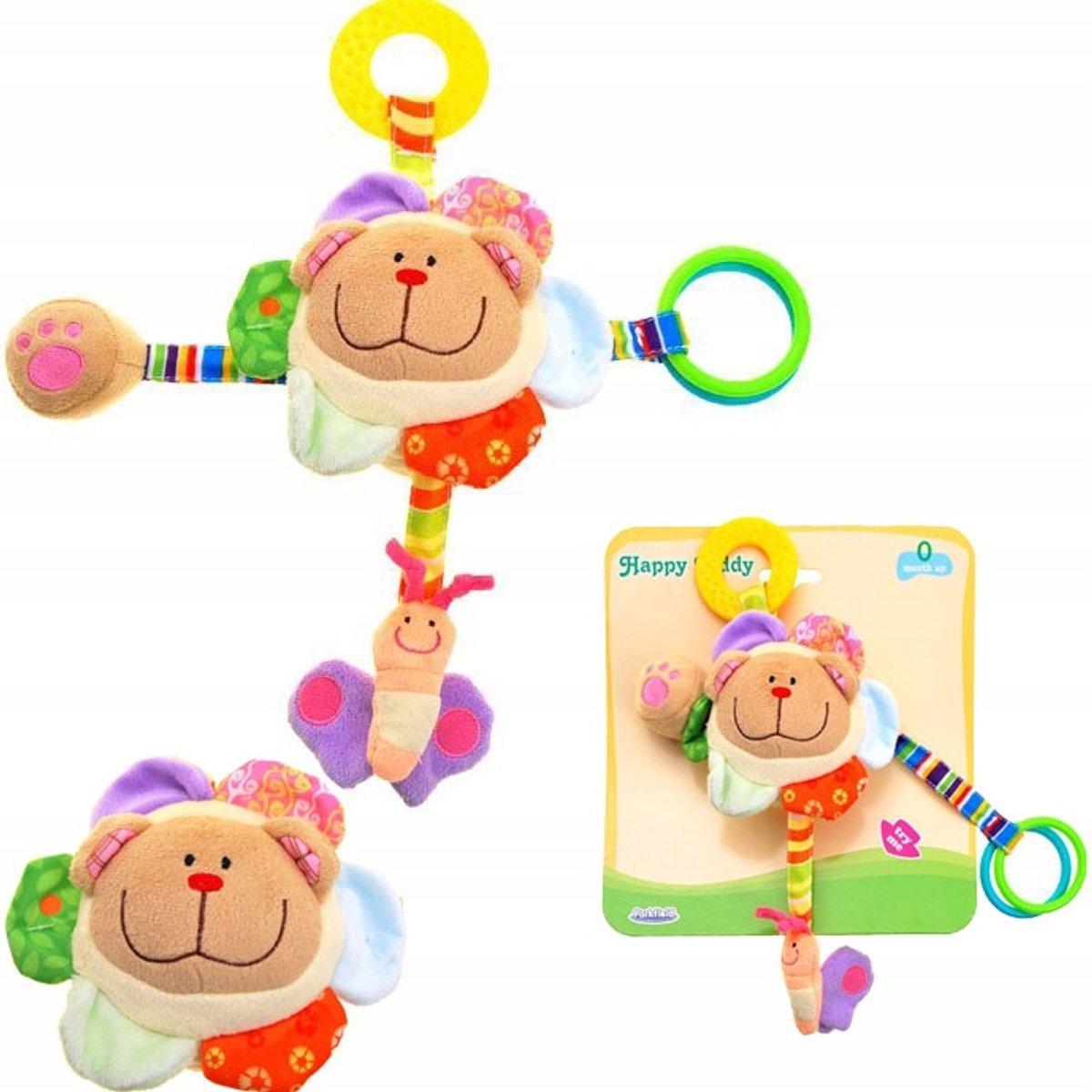 Pluche beer hanger voor kinderwagen & wieg met geluid & bijtring