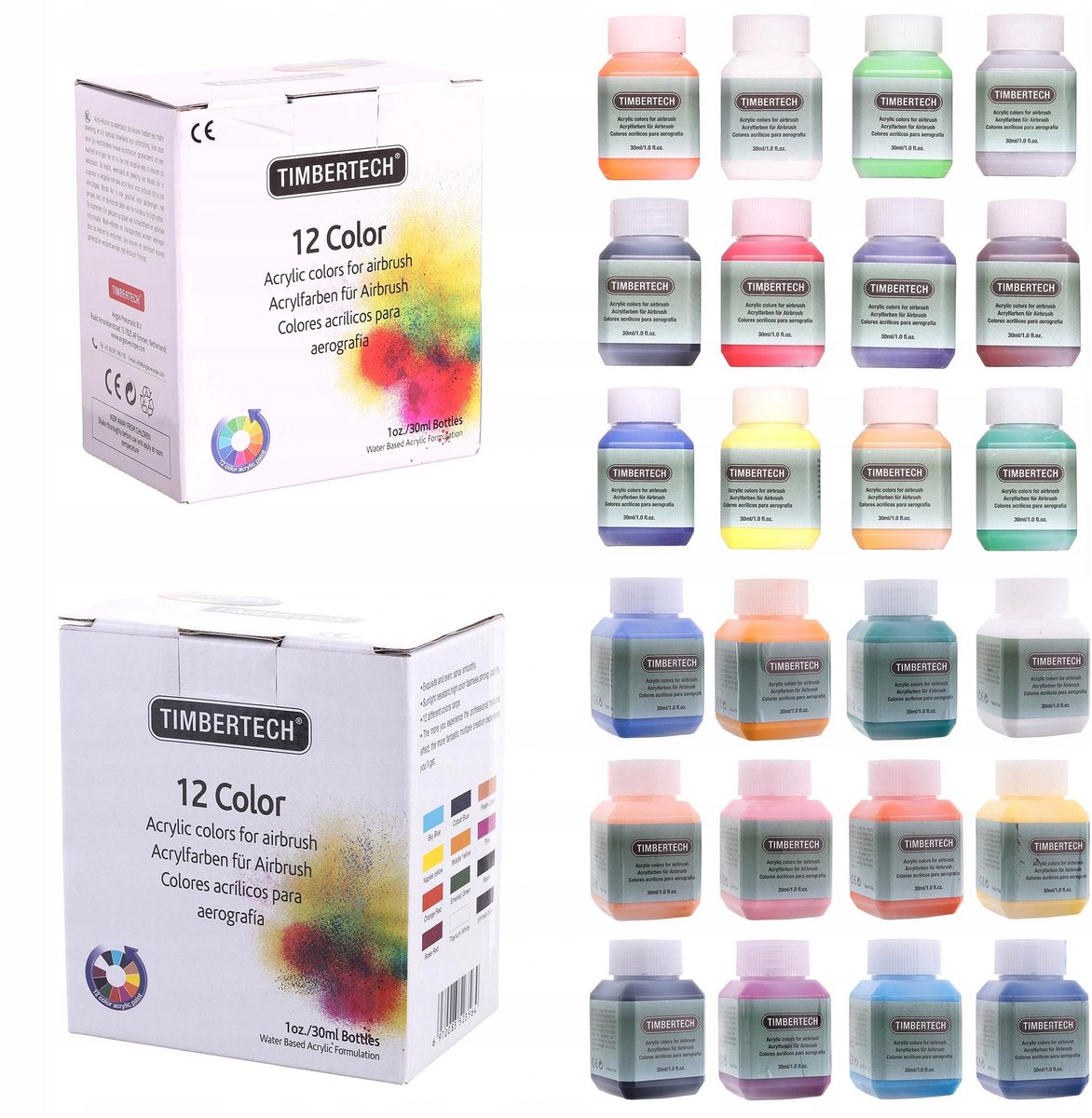 Acrylverf Set voor Airbrush - 24 Kleuren x 30ml
