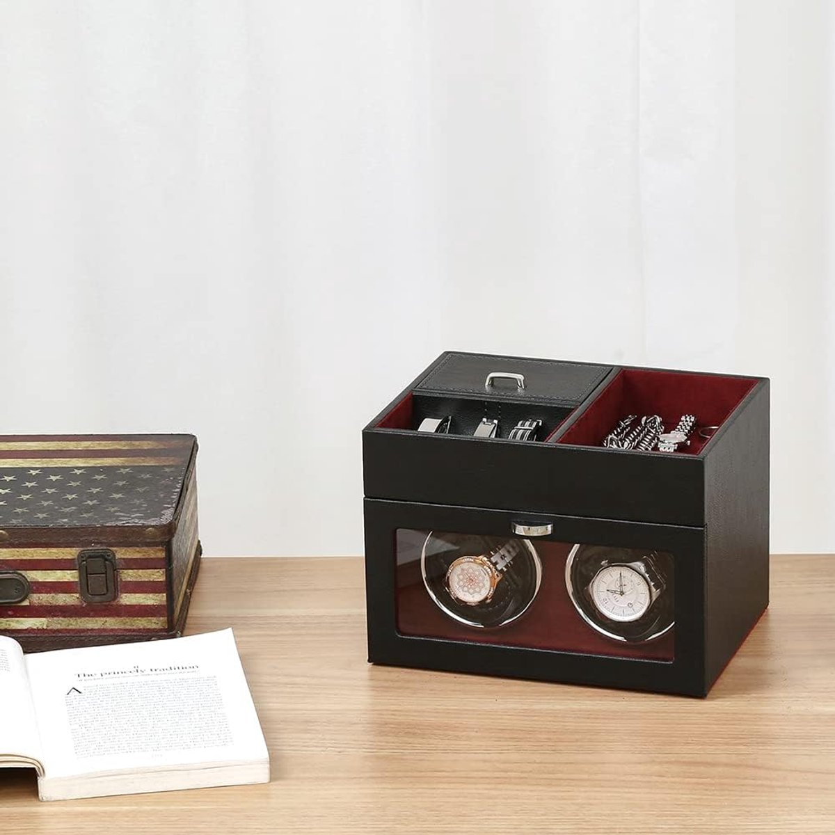Automatic Uhrenbeweger Box PU Leather Uhrengehäuse mit leisem Motor Batteriebetrieb oder Netzteil für Automatikuhren… - ShopVlot