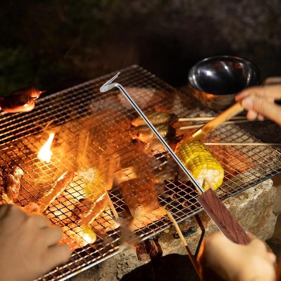 Flipper met vleeshaak, Flipper met vleeshaak Voedseldraaigereedschap Houten - Roestvrij staal Kookgadget voor het grillen van groenten, , kip, hotdogs en barbecueaccessoires — afbeelding 2