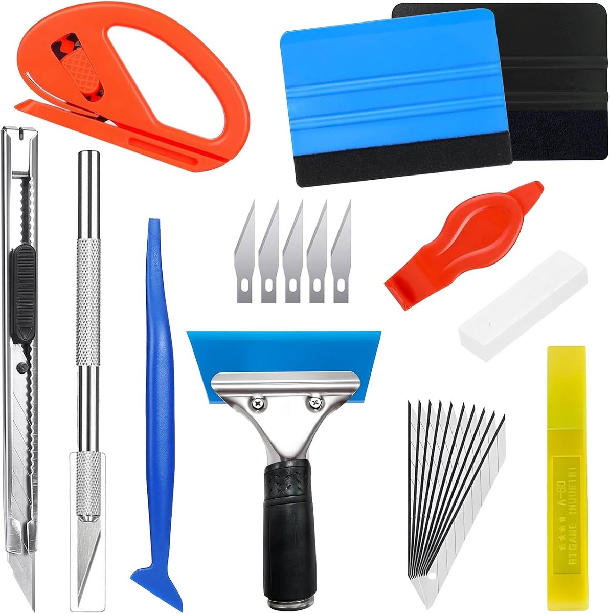 23 stuks folie-gereedschapsset, rakelset voor folie, auto vinyl gereedschap met viltrakelset, micro-rakels, snijmes, reservemesjes, voor autowrapping folie, raamfolie, behang