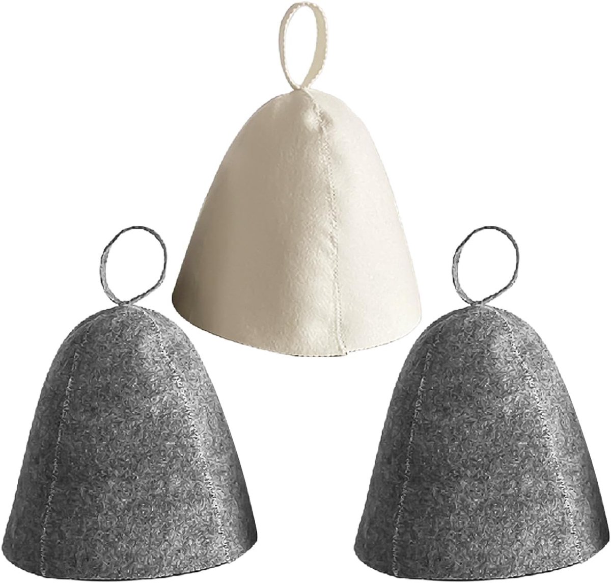 2 grijze saunahoeden en 1 witte saunahoed, vilt saunahoeden, saunahoeden voor dames en heren, sauna-accessoires, absorberende vilt douchehoeden