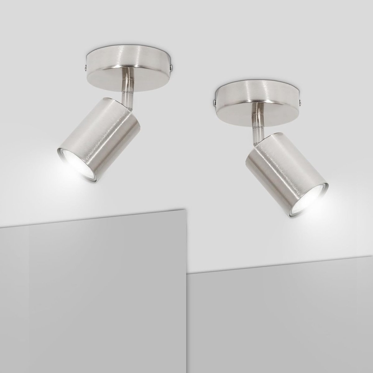 Plafondspot GU10, 2 x plafondlamp, 1 x led-spot, plafondlamp, draaibaar, nikkel, mat, modern, plafondlamp, led, levering zonder lampen