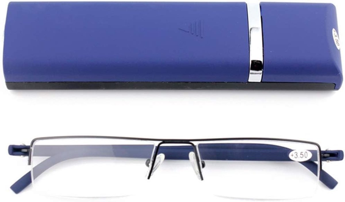Ultralichte TR90 leesbril voor dames en heren, klassieke metalen zichthulp, halve bril, smalle stijl, leeshulp met etui en brillenpoetsdoek