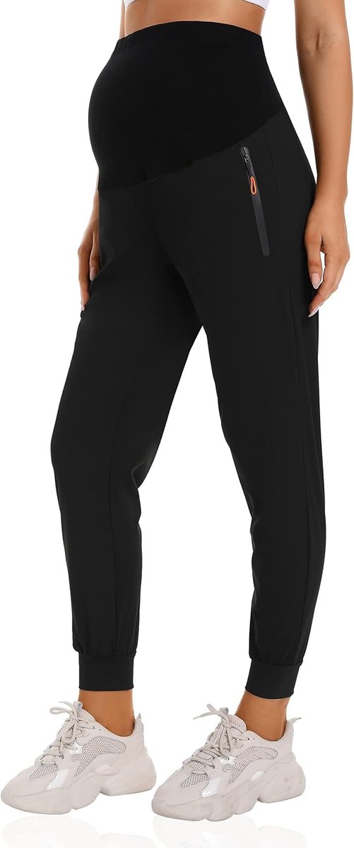 Zwangerschapsbroek voor dames, joggingbroek, sneldrogend, sweatpants, zwangerschapsbroek met zakken met ritssluiting