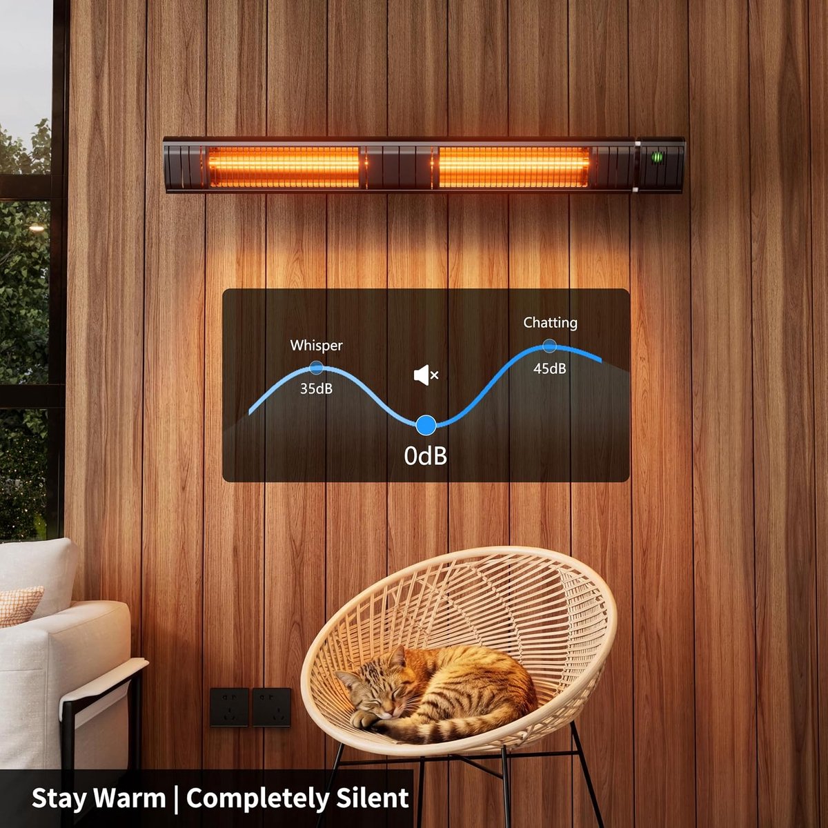 Terrasverwarmer, infraroodstraler, 3000 W, elektrische warmtestraler met 3 warmtestanden, wandmontage, IP65 waterdicht, infrarood terrasverwarming voor tuin, terras en balkon, zwart – foto 7