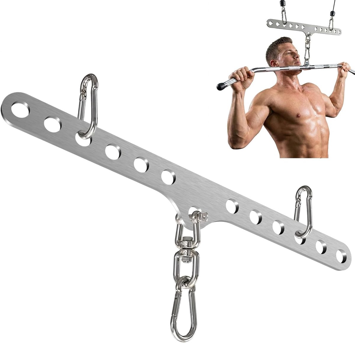 Bryant Roestvrij stalen adapterplaat voor dubbele naar enkele trekrol, kabelverbinders met 3 karabijnhaken voor latpulls, triceps, biceps en functionele training