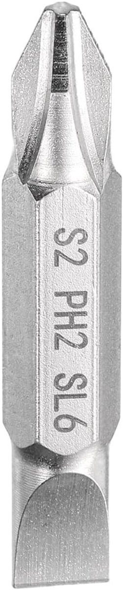 Magnetische dubbele eindpunt, PH2/SL6, lengte 1,5 inch, zeskantschacht 1/4 inch, staal, S2 kruispunt, Phillips en sleuf voor jacht, schroef, zilver