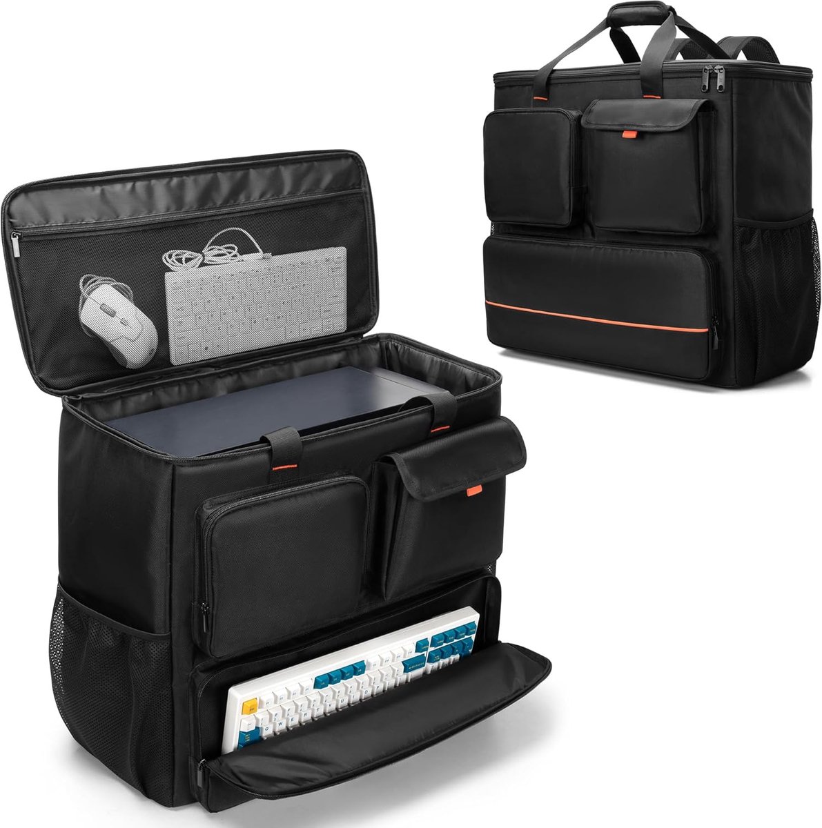 Draagkoffer voor pc, kantoor, met meerdere opbergvakken, rugzak voor pc, gamer, reishandtas voor toetsenbord, kabel, muis en hoofdtelefoon (gepatenteerd design)