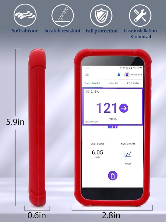 Siliconenhoes voor Omnipod 5 - Schokbestendige hoes voor Omnipod 5 PDM beschermt uw Omnipod 5-ontvanger (rood) — afbeelding 2